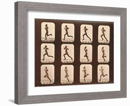 Image Sequence of Athletes. Running, 'Animal Locomotion' Series, C.1881-Eadweard Muybridge-Framed Giclee Print