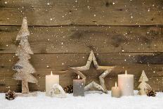Rustic Country Background - Wood - with Candles and Snowflakes for Christmas-Imagesbavaria-Photographic Print