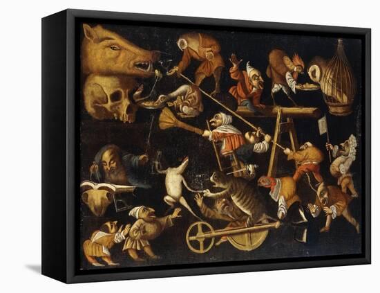 Imaginary Animals and Dwarfs Fighting, Drinking and Carousing-Faustino Bocchi-Framed Premier Image Canvas