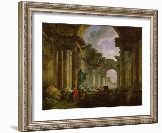 Imaginary View of the Grand Gallery of the Louvre in Ruins, 1796-Hubert Robert-Framed Giclee Print