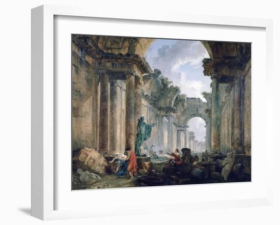 Imaginary View of the Grand Gallery of the Louvre in Ruins, 1796-Robert Hubert-Framed Giclee Print