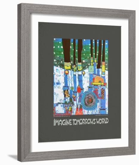 Imagine Tomorrows World (blue)-Friedensreich Hundertwasser-Framed Art Print