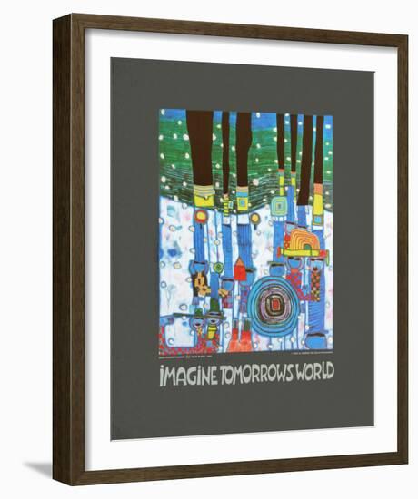 Imagine Tomorrows World (blue)-Friedensreich Hundertwasser-Framed Art Print