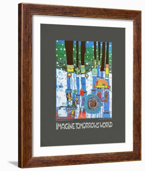 Imagine Tomorrows World (blue)-Friedensreich Hundertwasser-Framed Art Print