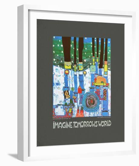 Imagine Tomorrows World (blue)-Friedensreich Hundertwasser-Framed Art Print