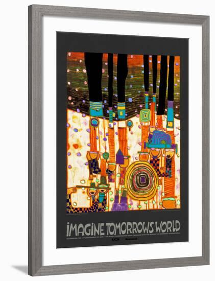 Imagine Tomorrows World (orange)-Friedensreich Hundertwasser-Framed Art Print