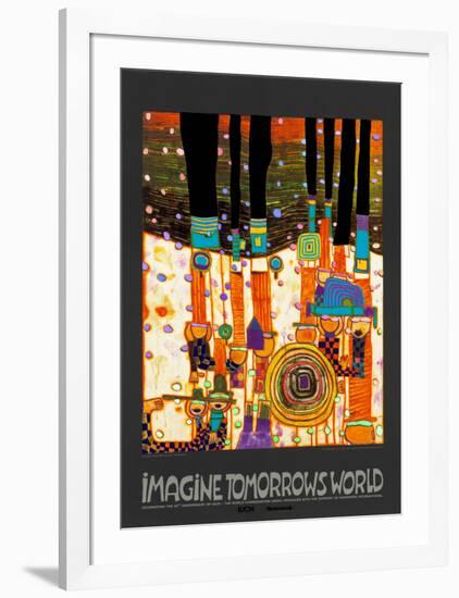 Imagine Tomorrows World (orange)-Friedensreich Hundertwasser-Framed Art Print