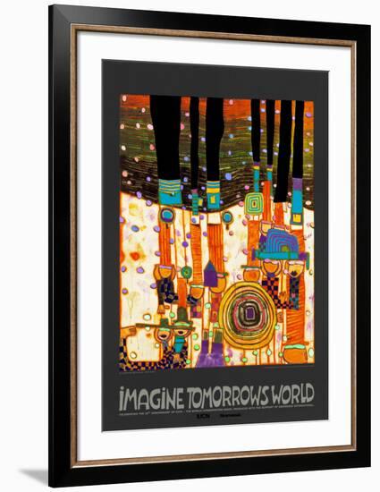 Imagine Tomorrows World (orange)-Friedensreich Hundertwasser-Framed Art Print