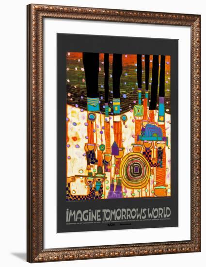 Imagine Tomorrows World (orange)-Friedensreich Hundertwasser-Framed Art Print
