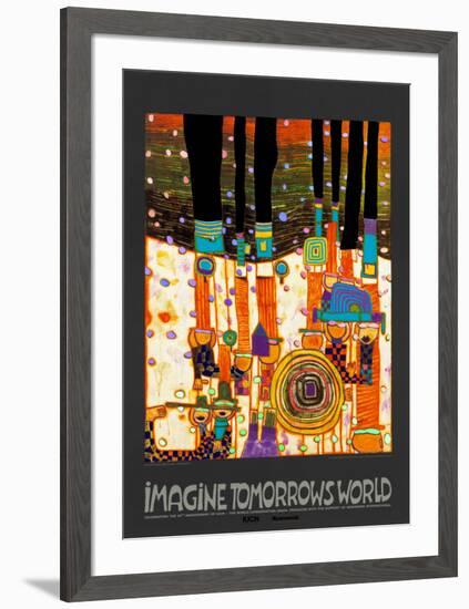 Imagine Tomorrows World (orange)-Friedensreich Hundertwasser-Framed Art Print