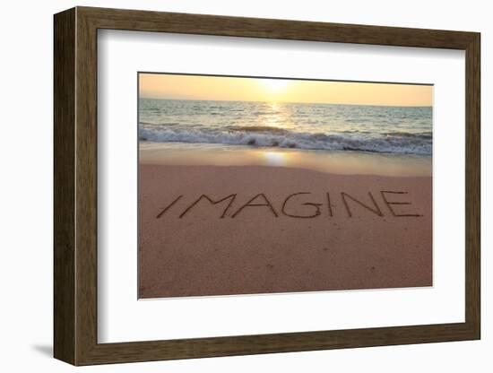 Imagine Written in the Sand on a Sunset Beach.-Hannamariah-Framed Photographic Print