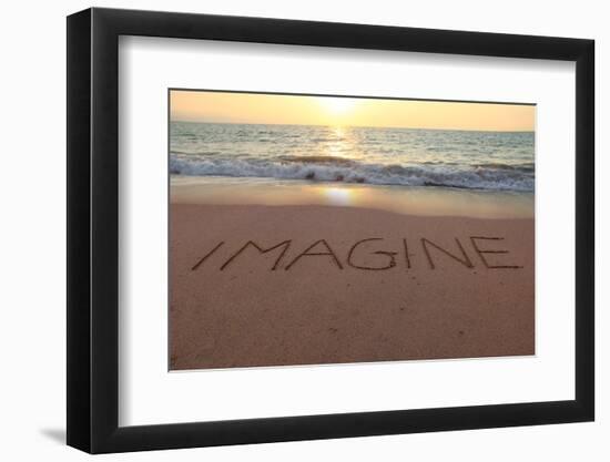 Imagine Written in the Sand on a Sunset Beach.-Hannamariah-Framed Photographic Print