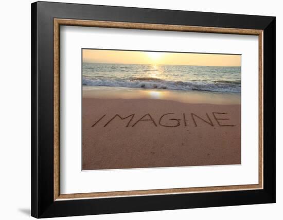 Imagine Written in the Sand on a Sunset Beach.-Hannamariah-Framed Photographic Print