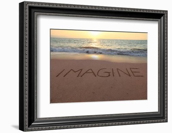 Imagine Written in the Sand on a Sunset Beach.-Hannamariah-Framed Photographic Print