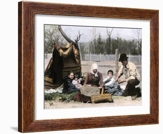 Immigrant Family Cutting Seed Potatoes to Plant on Their Quarter-Acre in Michigan, 1890s-null-Framed Giclee Print