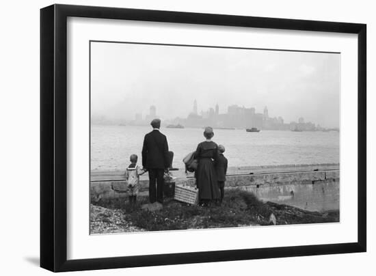 Immigrant Family Looking at New York Skyline-null-Framed Photographic Print