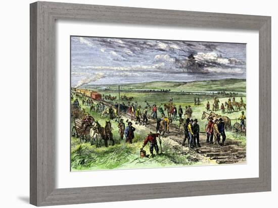 Immigrants and Other Workers Laying Track for the Transcontinental Railroad across Nebraska, 1860s-null-Framed Giclee Print