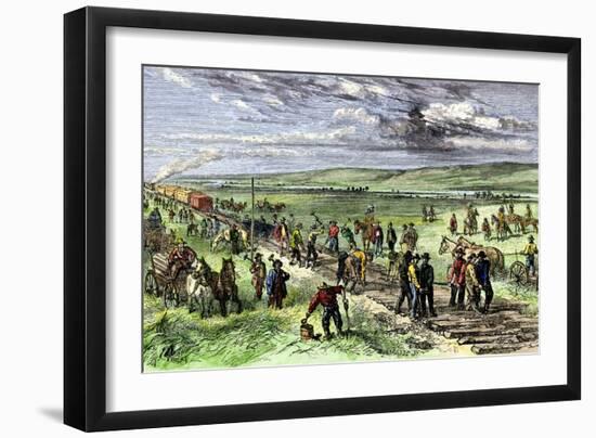 Immigrants and Other Workers Laying Track for the Transcontinental Railroad across Nebraska, 1860s-null-Framed Giclee Print