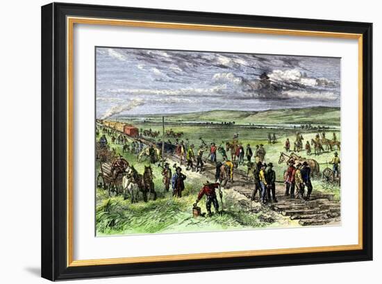 Immigrants and Other Workers Laying Track for the Transcontinental Railroad across Nebraska, 1860s-null-Framed Giclee Print