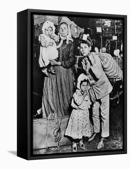 Immigrants Arriving at Ellis Island in the Early 20Th Century (B/W Photo)-Lewis Wickes Hine-Framed Premier Image Canvas