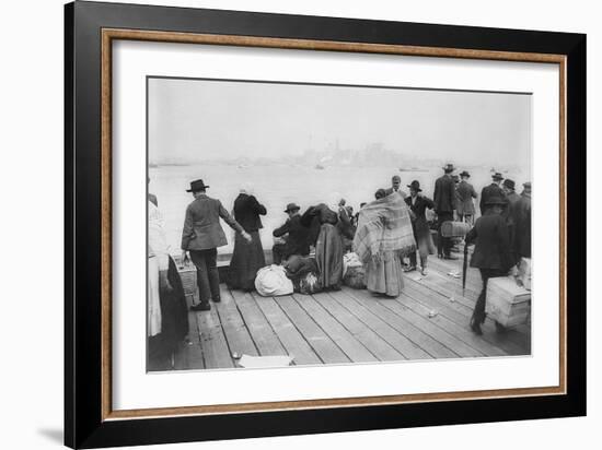 Immigrants Waiting for Ferry from Ellis Island to New York City, Oct. 20, 1912-null-Framed Photo