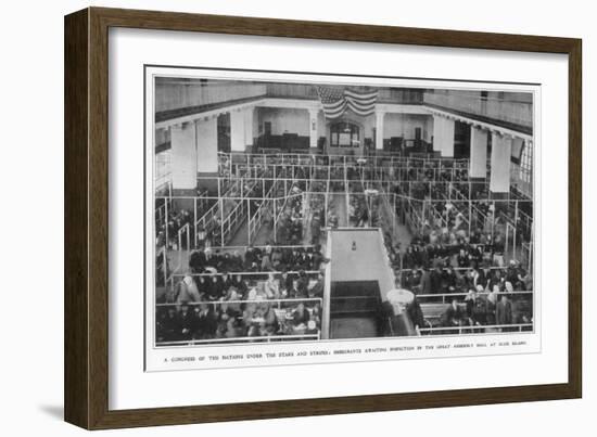 Immigrants Waiting Inspection in the Great Assembly Hall at Ellis Island New York-null-Framed Art Print