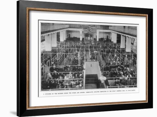 Immigrants Waiting Inspection in the Great Assembly Hall at Ellis Island New York-null-Framed Art Print