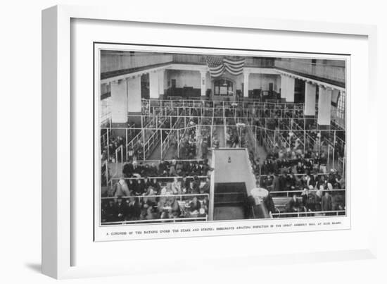 Immigrants Waiting Inspection in the Great Assembly Hall at Ellis Island New York-null-Framed Art Print