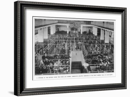 Immigrants Waiting Inspection in the Great Assembly Hall at Ellis Island New York-null-Framed Art Print