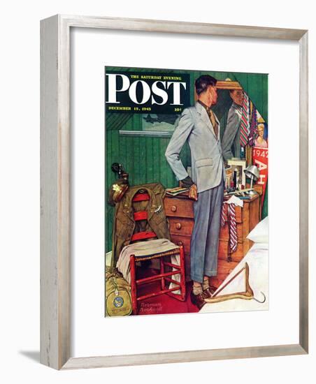 "Imperfect Fit" Saturday Evening Post Cover, December 15,1945-Norman Rockwell-Framed Giclee Print