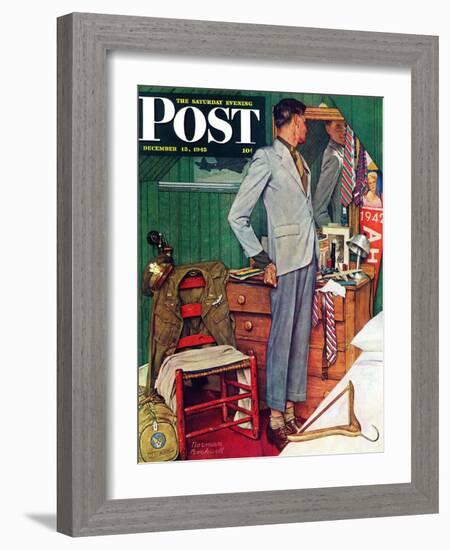 "Imperfect Fit" Saturday Evening Post Cover, December 15,1945-Norman Rockwell-Framed Giclee Print