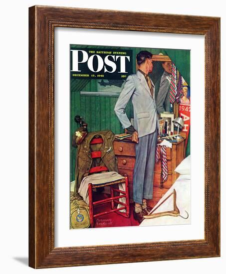 "Imperfect Fit" Saturday Evening Post Cover, December 15,1945-Norman Rockwell-Framed Giclee Print