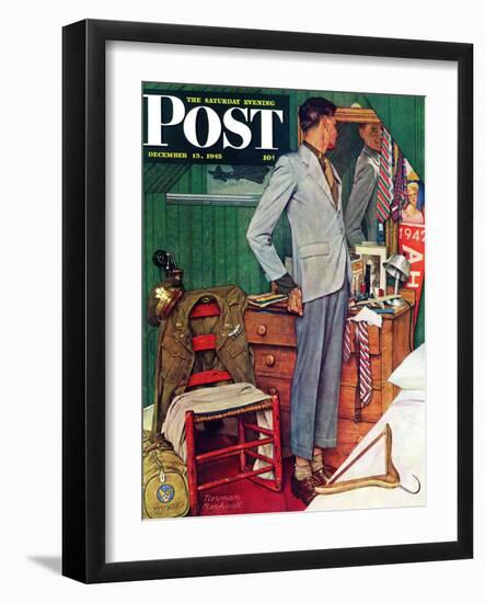 "Imperfect Fit" Saturday Evening Post Cover, December 15,1945-Norman Rockwell-Framed Giclee Print