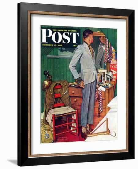 "Imperfect Fit" Saturday Evening Post Cover, December 15,1945-Norman Rockwell-Framed Giclee Print