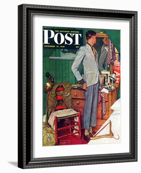 "Imperfect Fit" Saturday Evening Post Cover, December 15,1945-Norman Rockwell-Framed Giclee Print