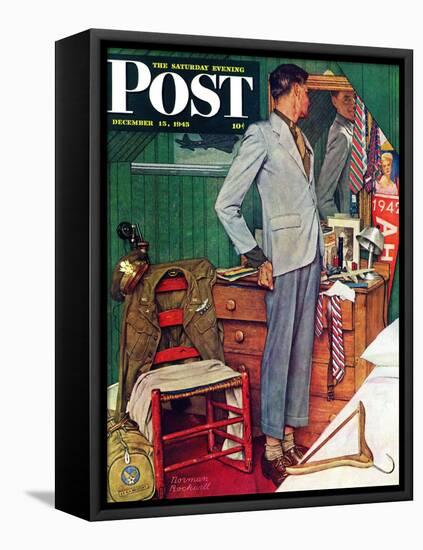 "Imperfect Fit" Saturday Evening Post Cover, December 15,1945-Norman Rockwell-Framed Premier Image Canvas