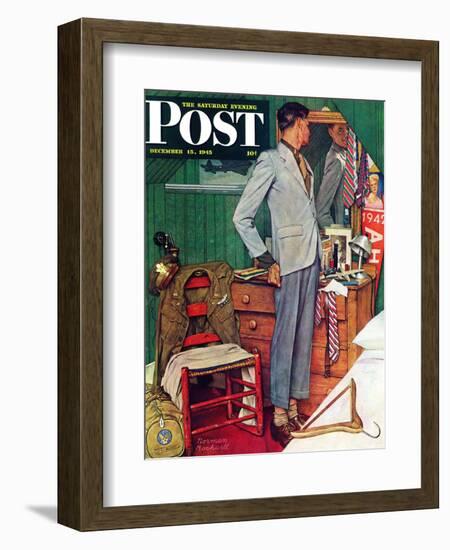 "Imperfect Fit" Saturday Evening Post Cover, December 15,1945-Norman Rockwell-Framed Giclee Print