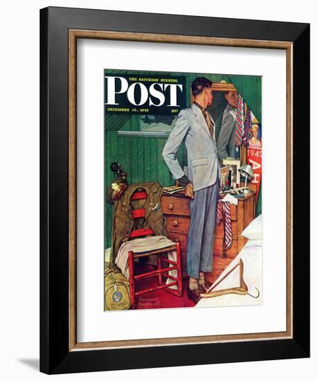 "Imperfect Fit" Saturday Evening Post Cover, December 15,1945-Norman Rockwell-Framed Giclee Print