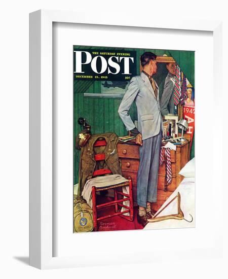 "Imperfect Fit" Saturday Evening Post Cover, December 15,1945-Norman Rockwell-Framed Giclee Print