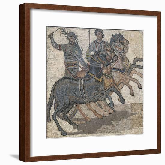 Imperial-Age Mosaic Depicting Chariot Race, 3rd Century-null-Framed Giclee Print