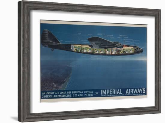 Imperial Airways Travel Poster, Ensign Air Liner Cutaway-null-Framed Giclee Print