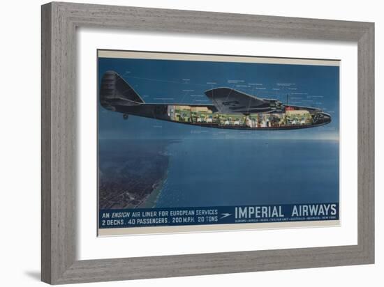 Imperial Airways Travel Poster, Ensign Air Liner Cutaway-null-Framed Giclee Print