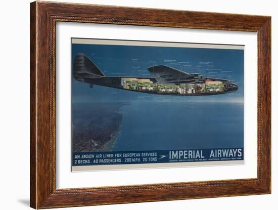 Imperial Airways Travel Poster, Ensign Air Liner Cutaway-null-Framed Giclee Print