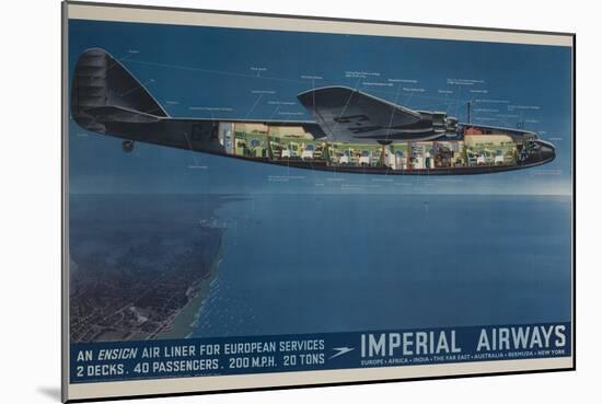 Imperial Airways Travel Poster, Ensign Air Liner Cutaway-null-Mounted Giclee Print