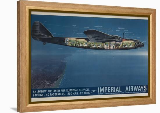 Imperial Airways Travel Poster, Ensign Air Liner Cutaway-null-Framed Premier Image Canvas