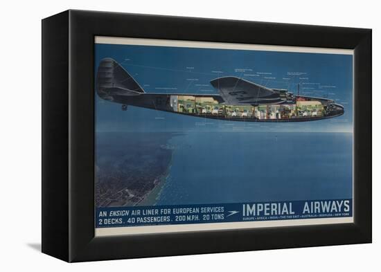 Imperial Airways Travel Poster, Ensign Air Liner Cutaway-null-Framed Premier Image Canvas