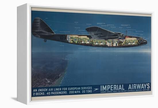 Imperial Airways Travel Poster, Ensign Air Liner Cutaway-null-Framed Premier Image Canvas