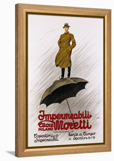 Impermeabili Moretti Umbrella Poster-Leopoldo Metlicovitz-Framed Premier Image Canvas