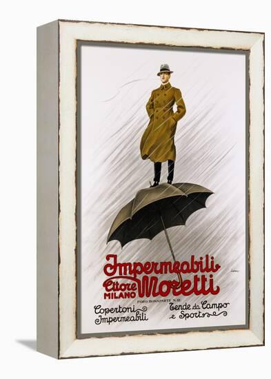 Impermeabili Moretti Umbrella Poster-Leopoldo Metlicovitz-Framed Premier Image Canvas