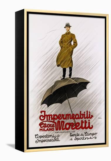 Impermeabili Moretti Umbrella Poster-Leopoldo Metlicovitz-Framed Premier Image Canvas